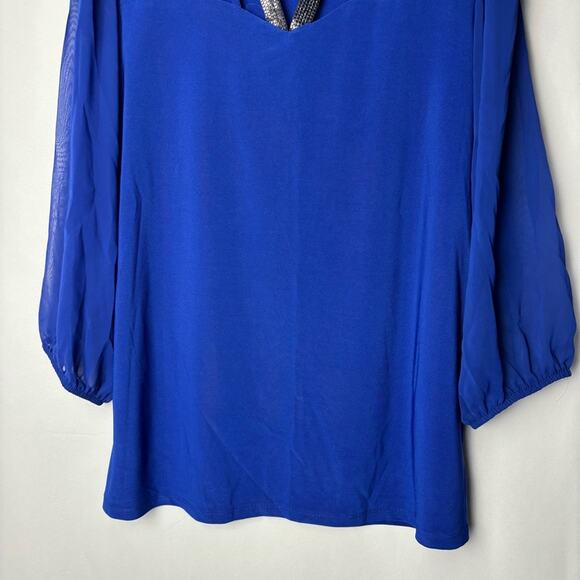 Elegant Royal Blue Women's Blouse Flowy 3/4 Sleeve Large - Picture 8 of 8